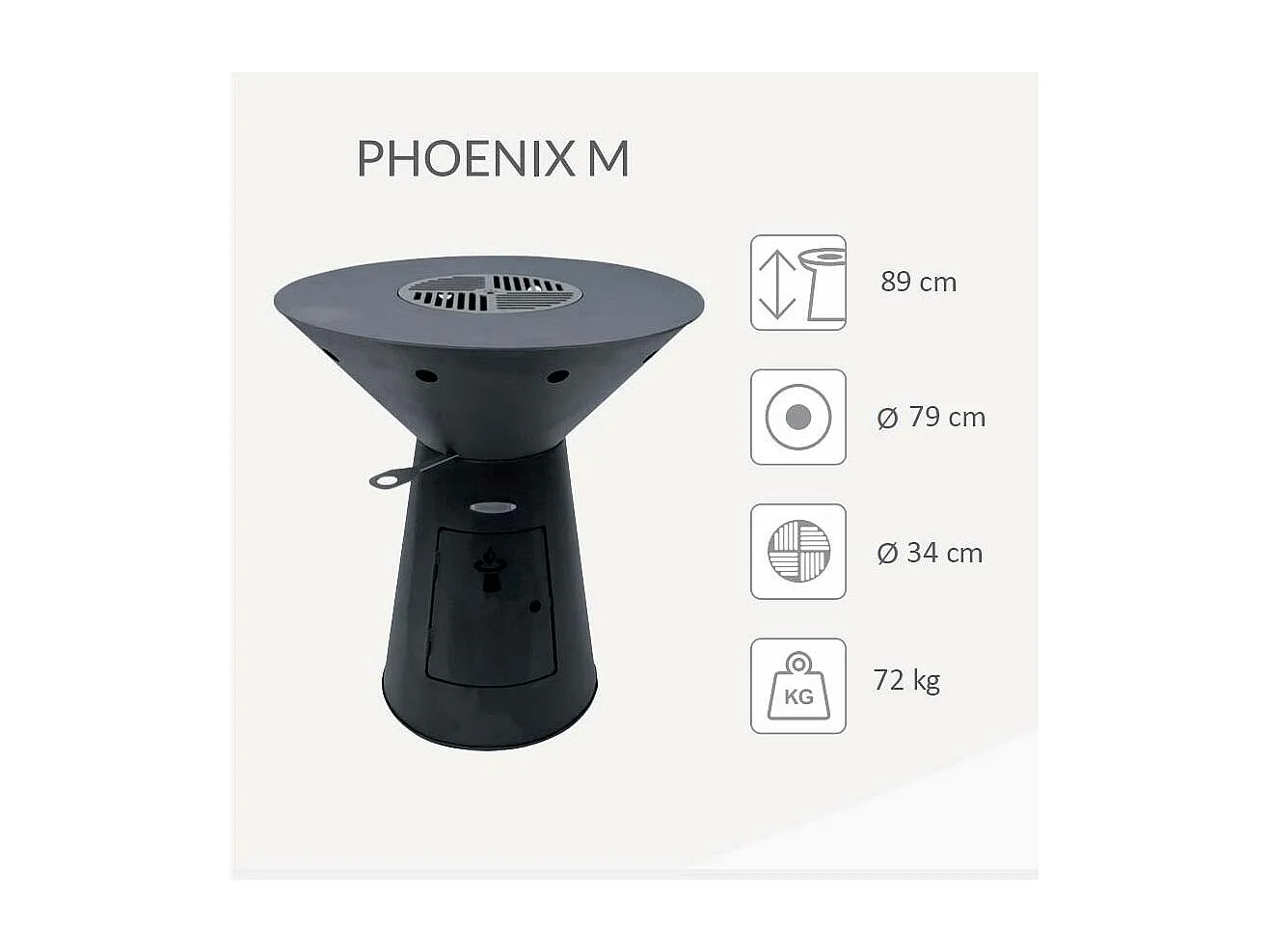 Barbecue brasero en acier Phoenix Hauteur 89 cm Diamètre 79 cm