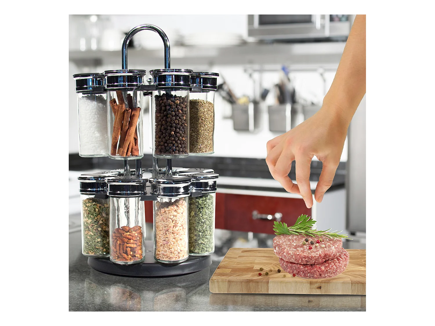 Carrousel 2 Etages 16 Pots Couvercle Plastique Noir, Transparent