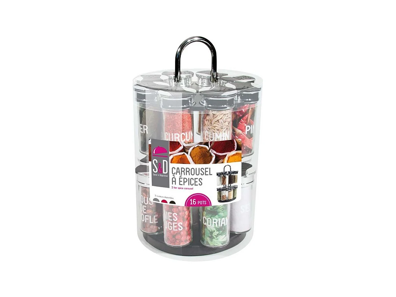 Carrousel 2 Etages 16 Pots Couvercle Plastique Noir, Transparent