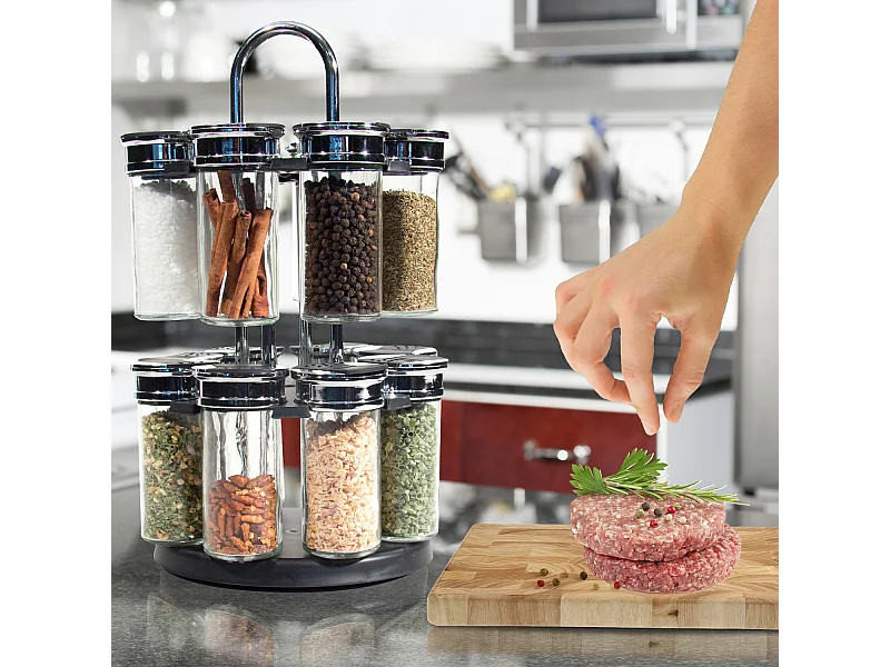Carrusel de especias tarros de cristal 16 tarros