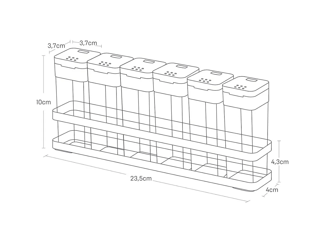 Set di 6 barattoli per spezie con supporto a torre