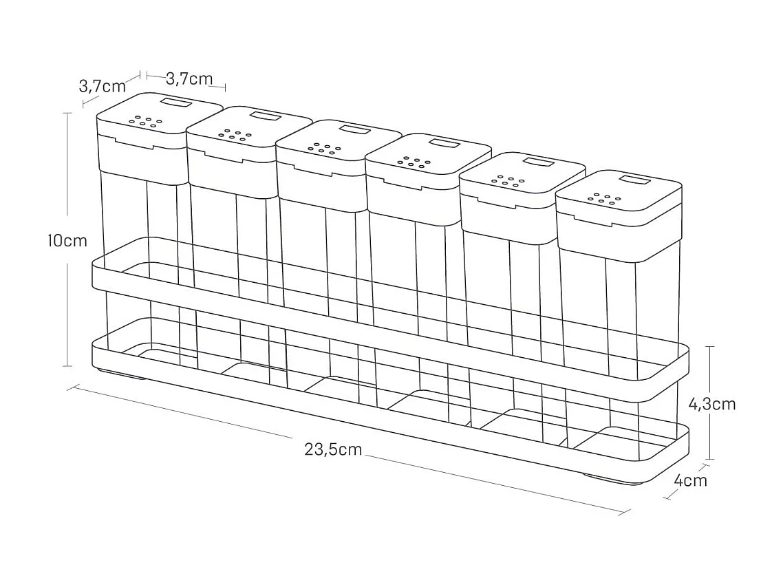 Set di 6 barattoli per spezie con supporto a torre