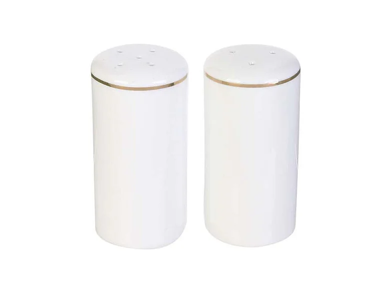 Salsiera e pepiera in porcellana con bordi dorati