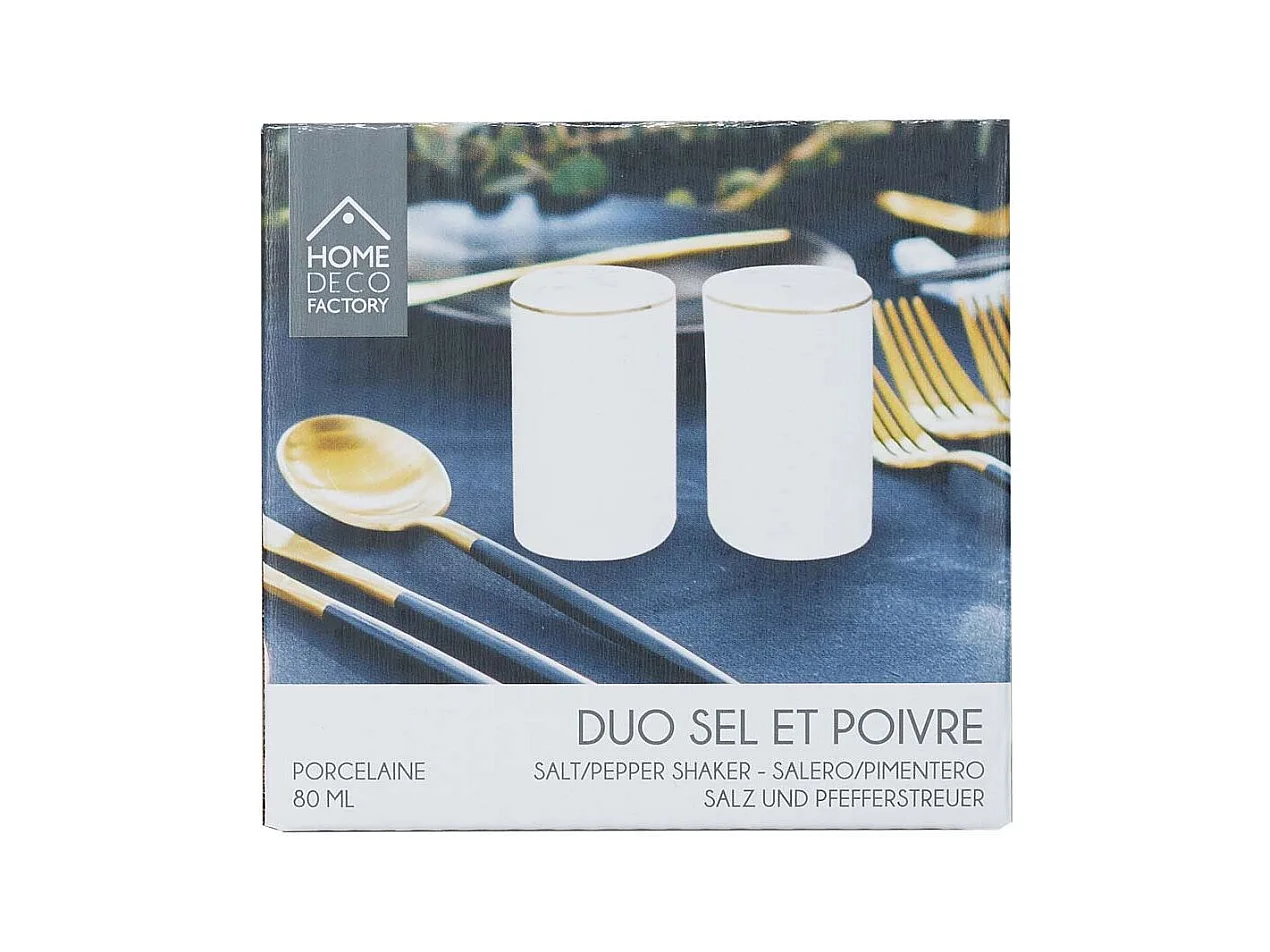 Salsiera e pepiera in porcellana con bordi dorati