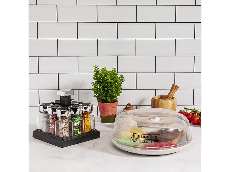 Carrousel Carre 8 Pots Couvercle Plastique Transparent, Noir