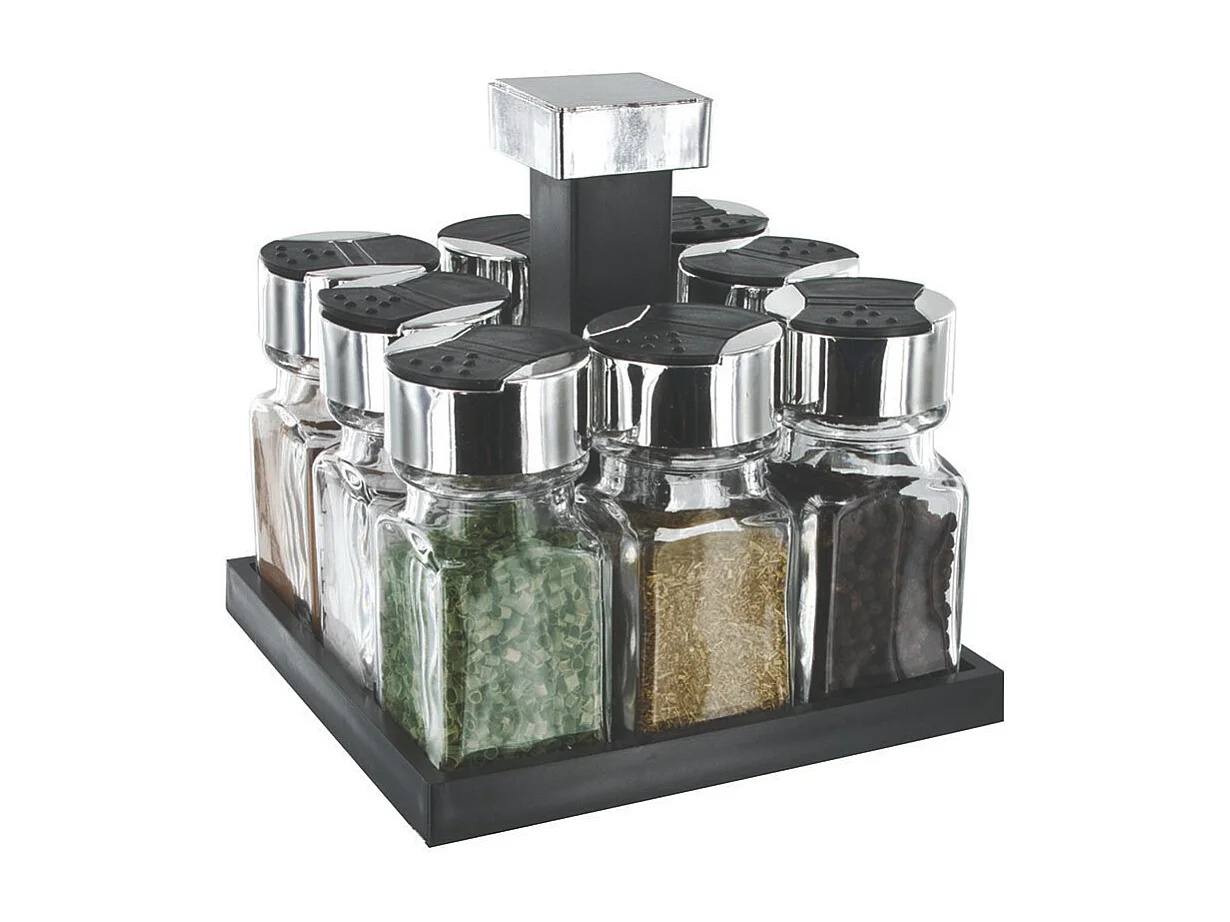 Carrousel Carre 8 Pots Couvercle Plastique Transparent, Noir