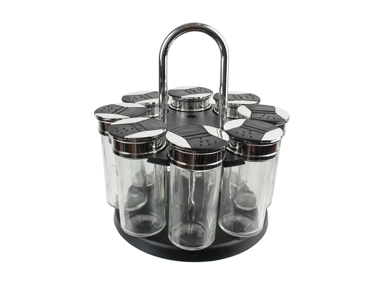 Carrousel Epices 8 Pots Couvercle Plastique Noir, Transparent