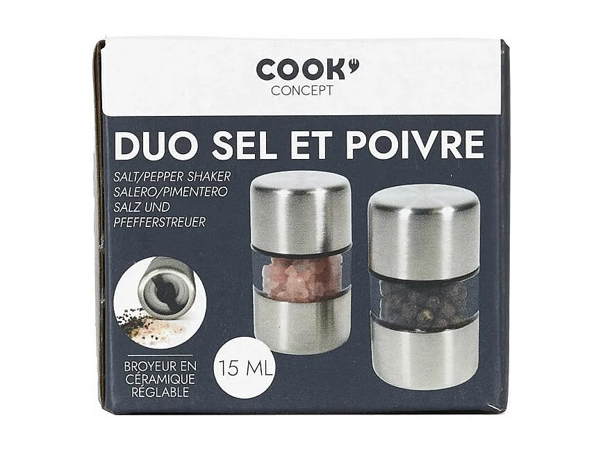 Set di 2 mini macina sale e pepe in acciaio inox