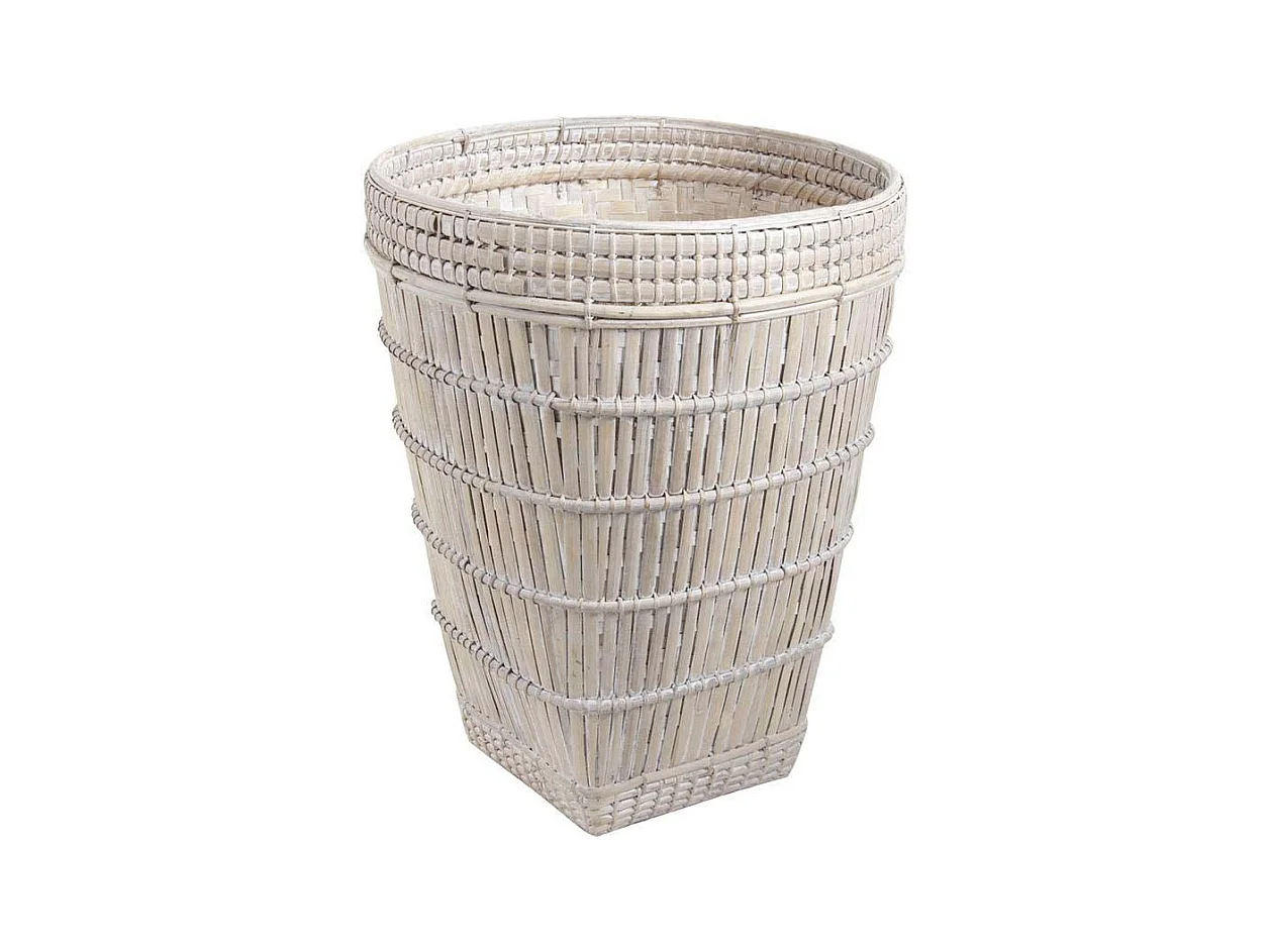 Corbeille haute en bambou patiné blanc