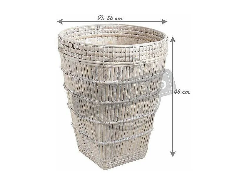 Corbeille haute en bambou patiné blanc