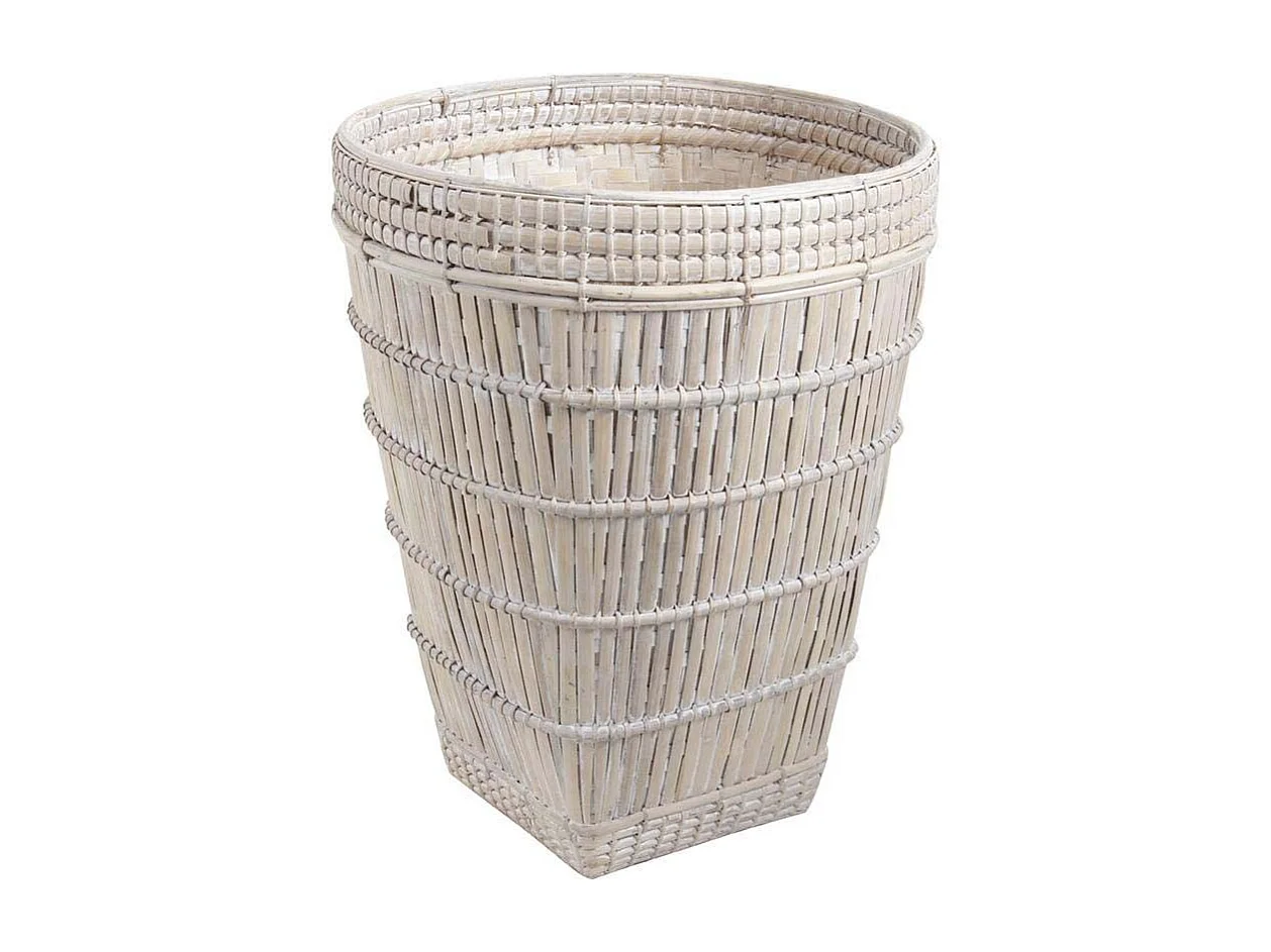 Corbeille haute en bambou patiné blanc