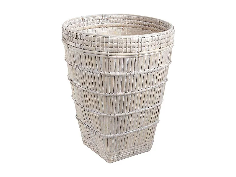 Corbeille haute en bambou patiné blanc