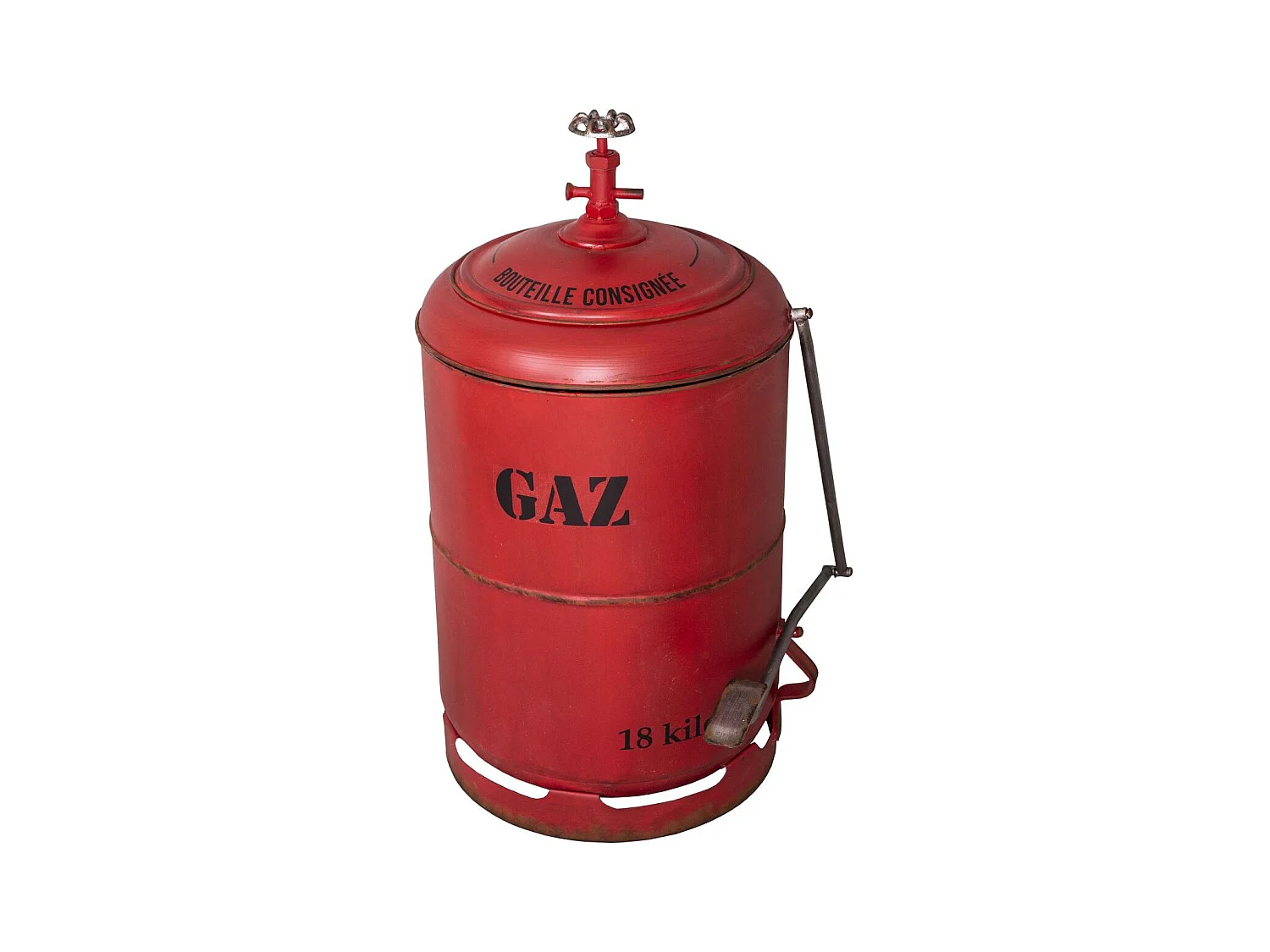 Poubelle en fer rouge  Bouteille de gaz