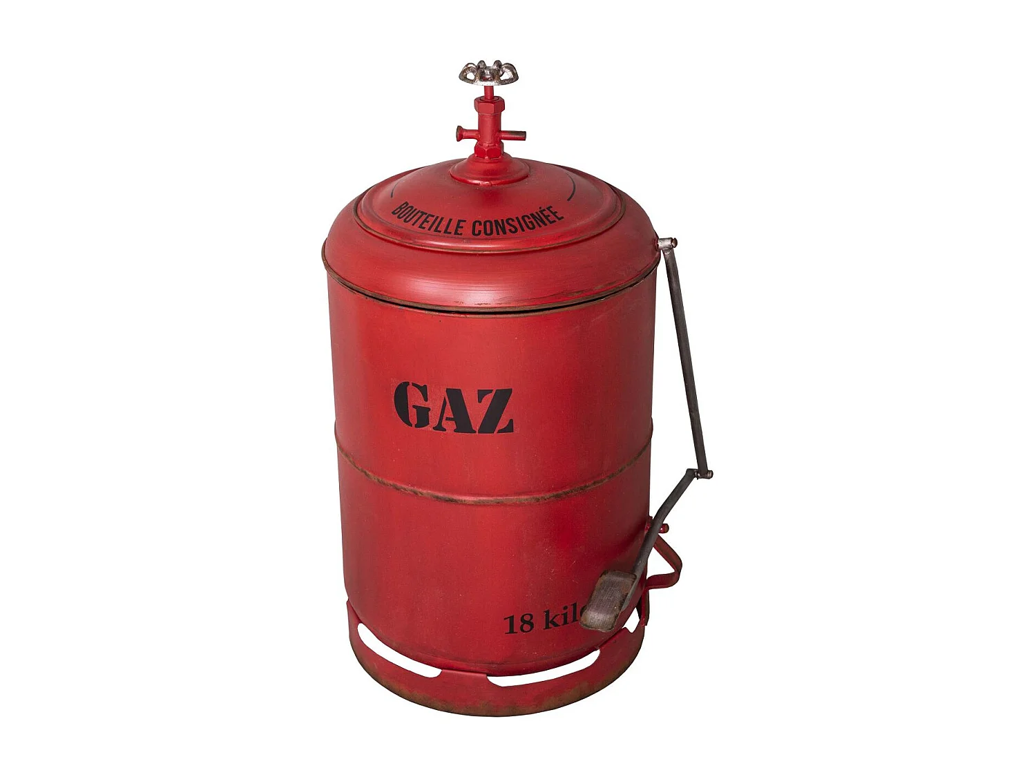 Poubelle en fer rouge  Bouteille de gaz
