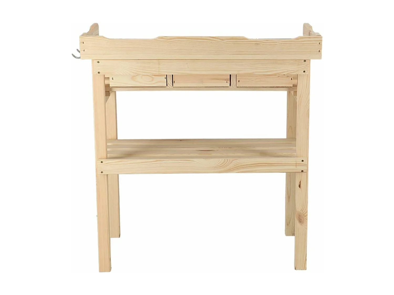 Table à rempoter en pin avec plateau zinc 3 tiroirs