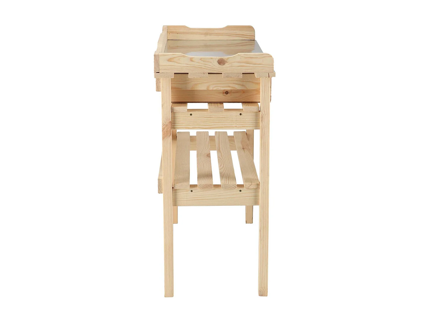 Table à rempoter en pin avec plateau zinc 3 tiroirs