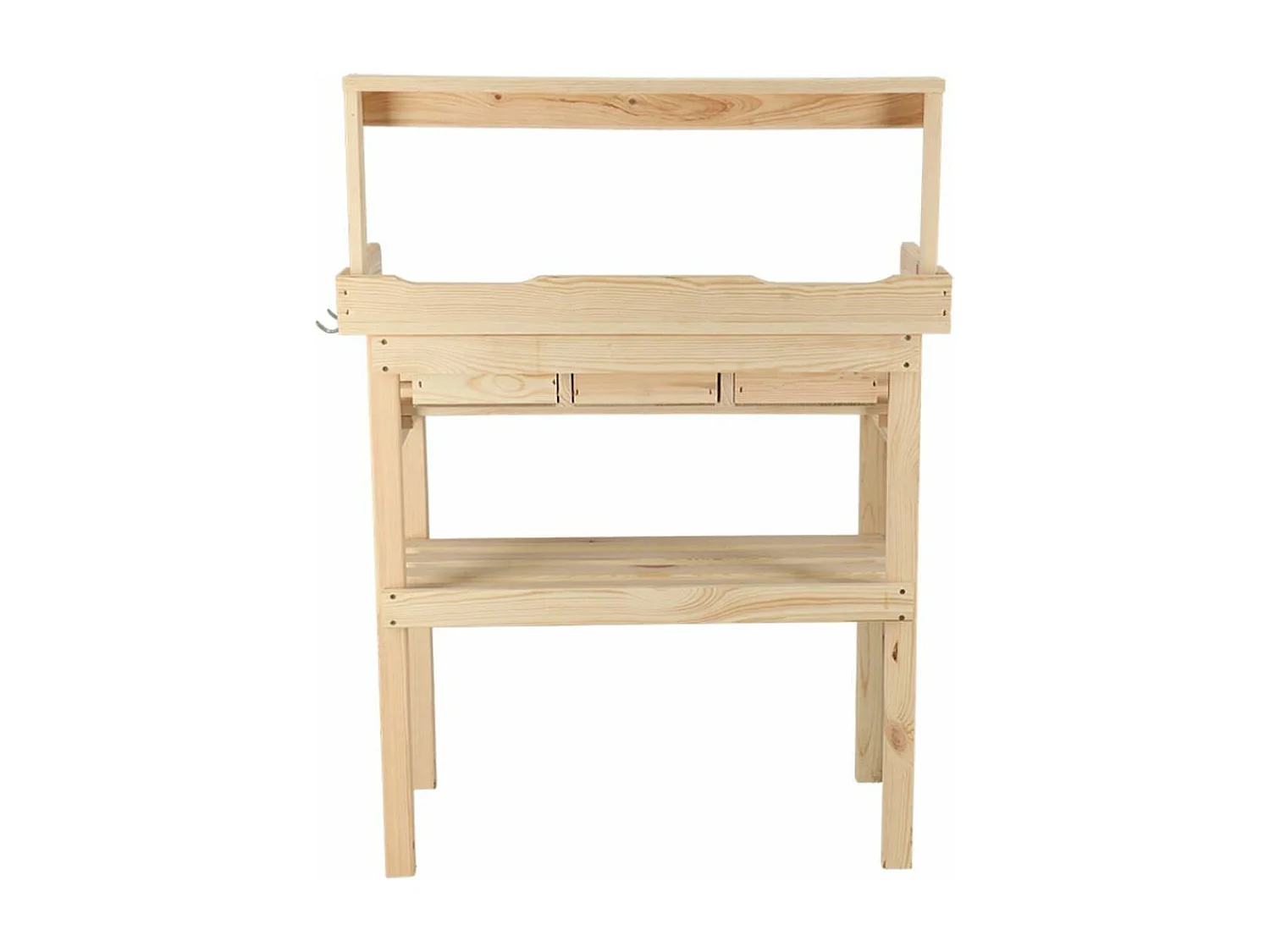 Table à rempoter en pin avec plateau zinc 3 tiroirs + étagère supérieure