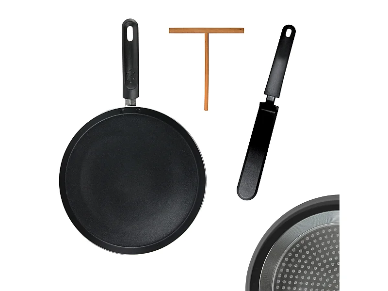 Set di padelle per crepes ad induzione da 28 cm con accessori in alluminio