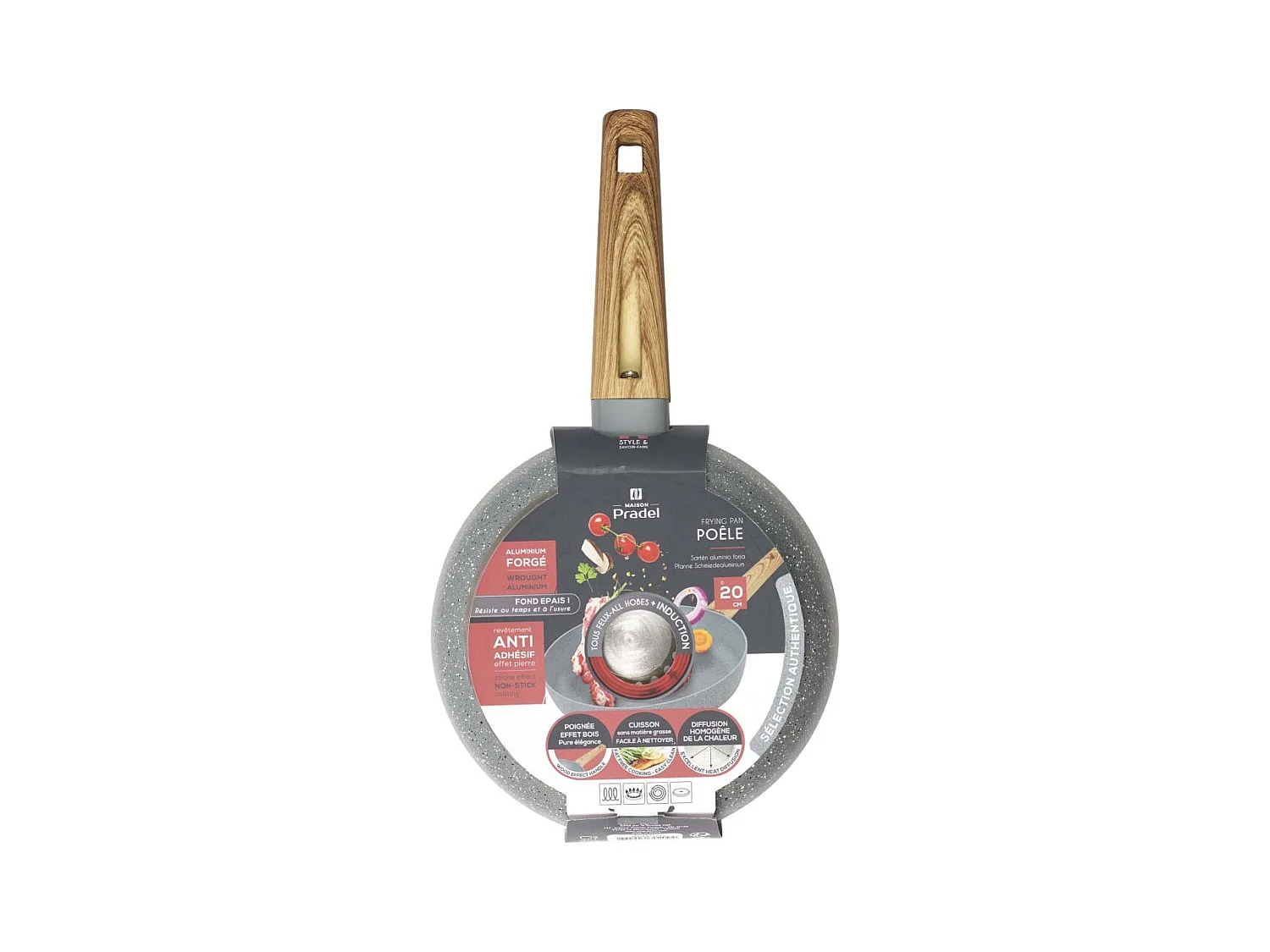 Poele Aluminium Forge Manche Effet Bois 20cm