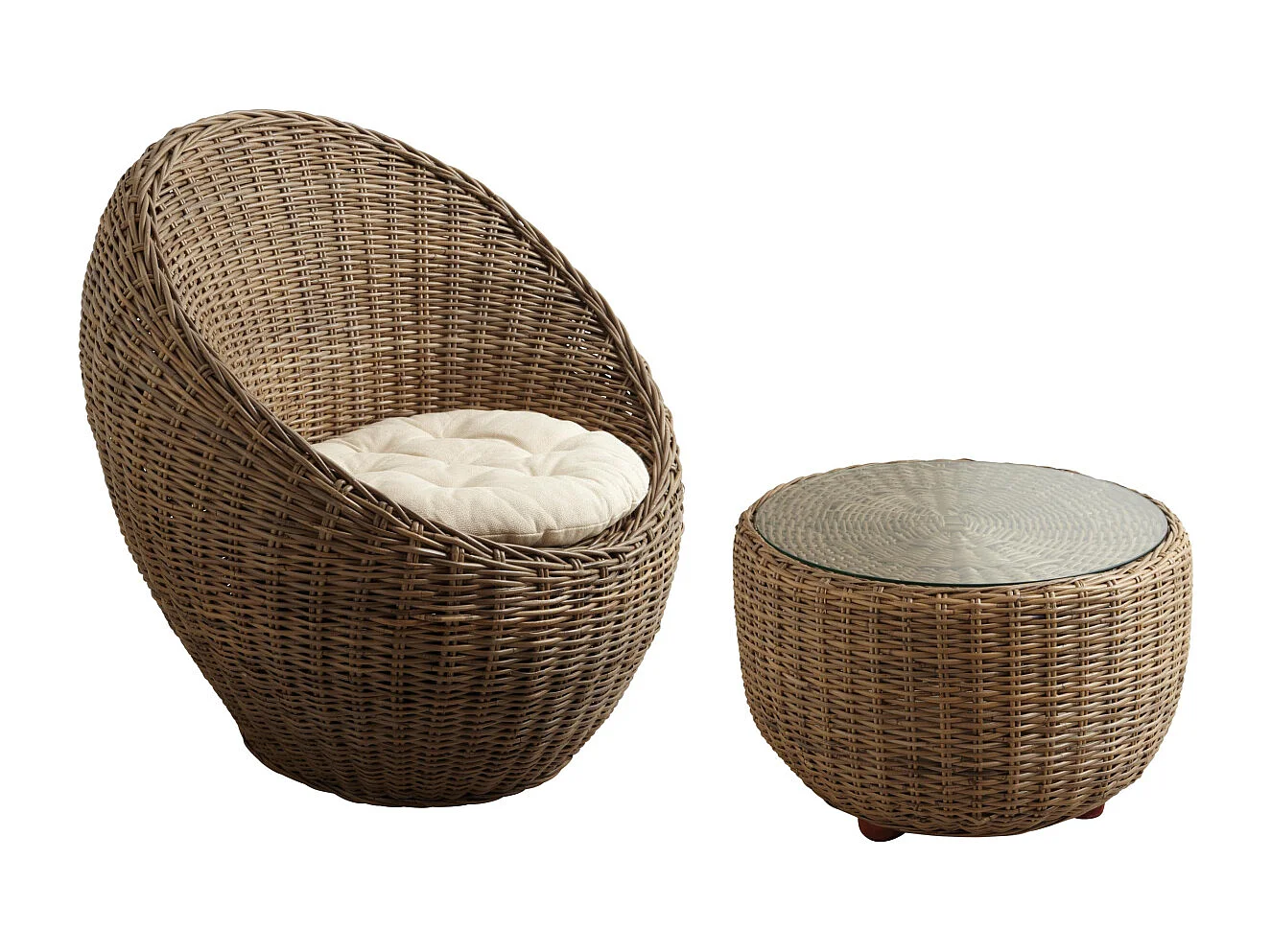 Table boule en poelet gris et verre Pipelette