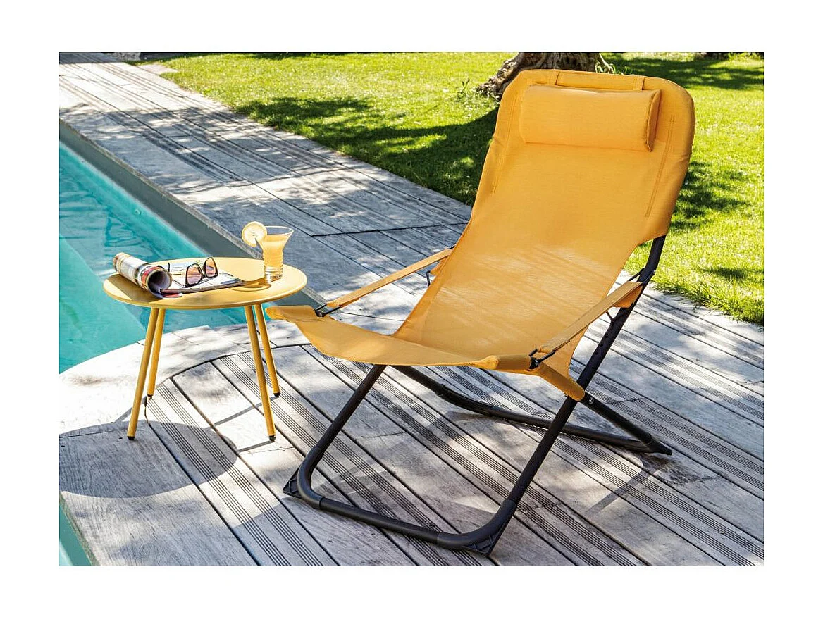 Table basse jardin ronde en acier Rio 50 cm Moutarde