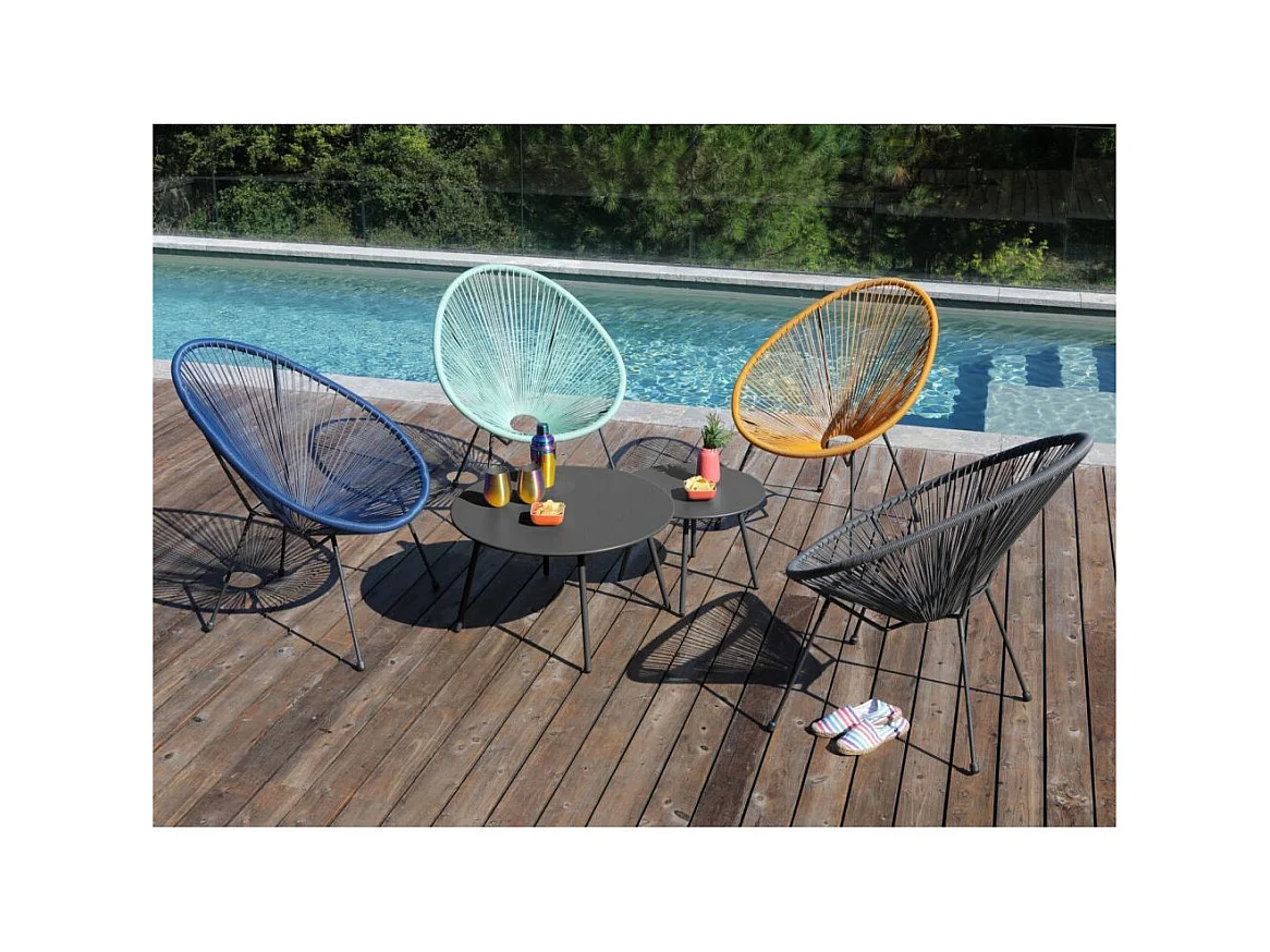 Table basse jardin ronde en acier Rio 50 cm Bleu