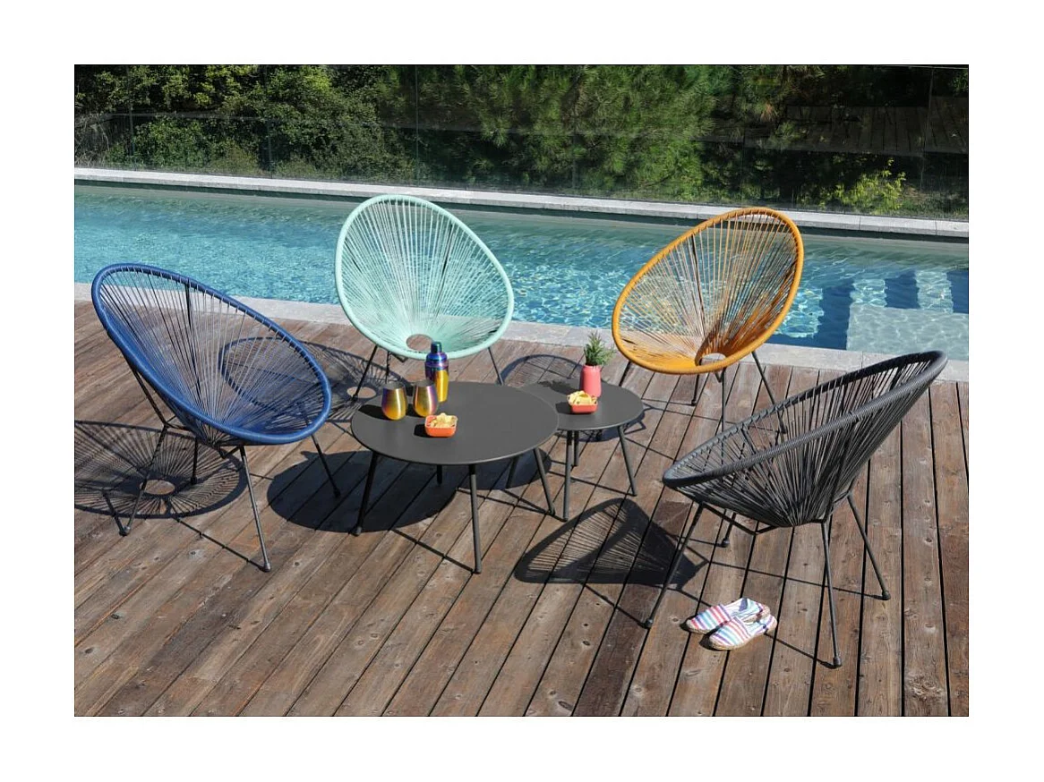 Table basse jardin ronde en acier Rio 50 cm Bleu