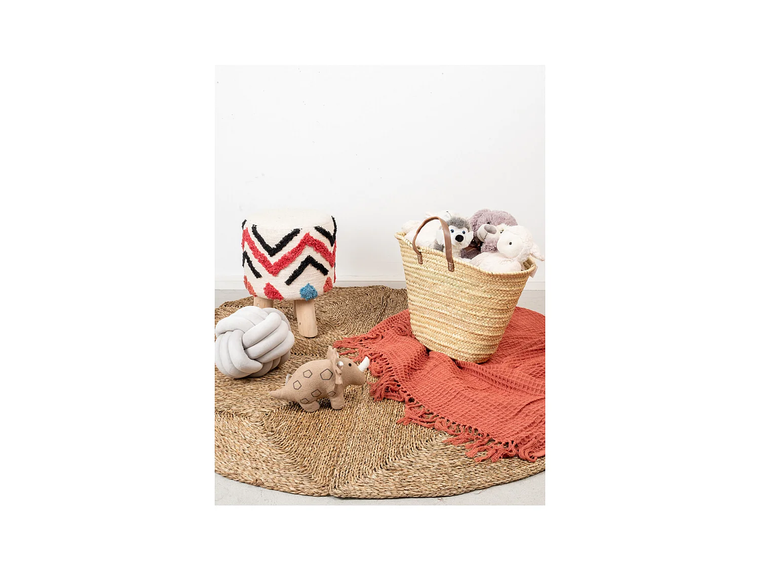 Tabouret 3 pieds en coton tufté