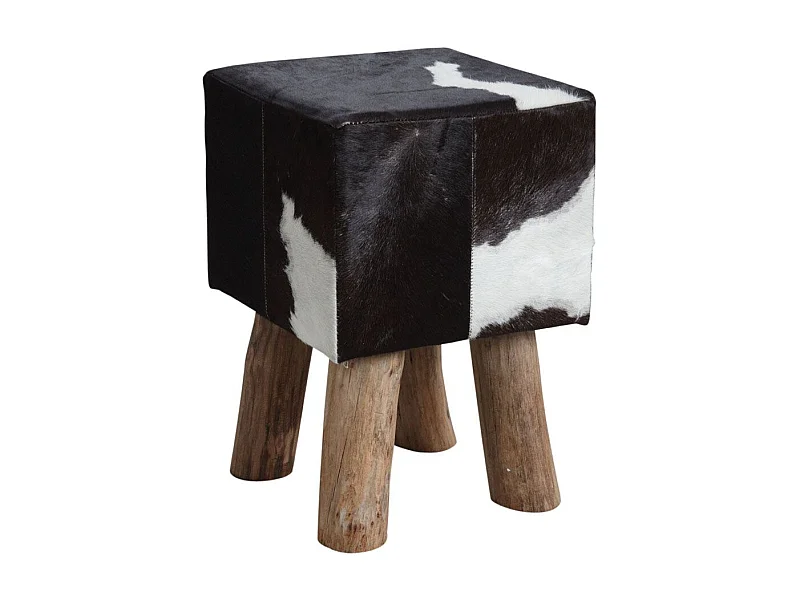 Tabouret carré en peau de vache