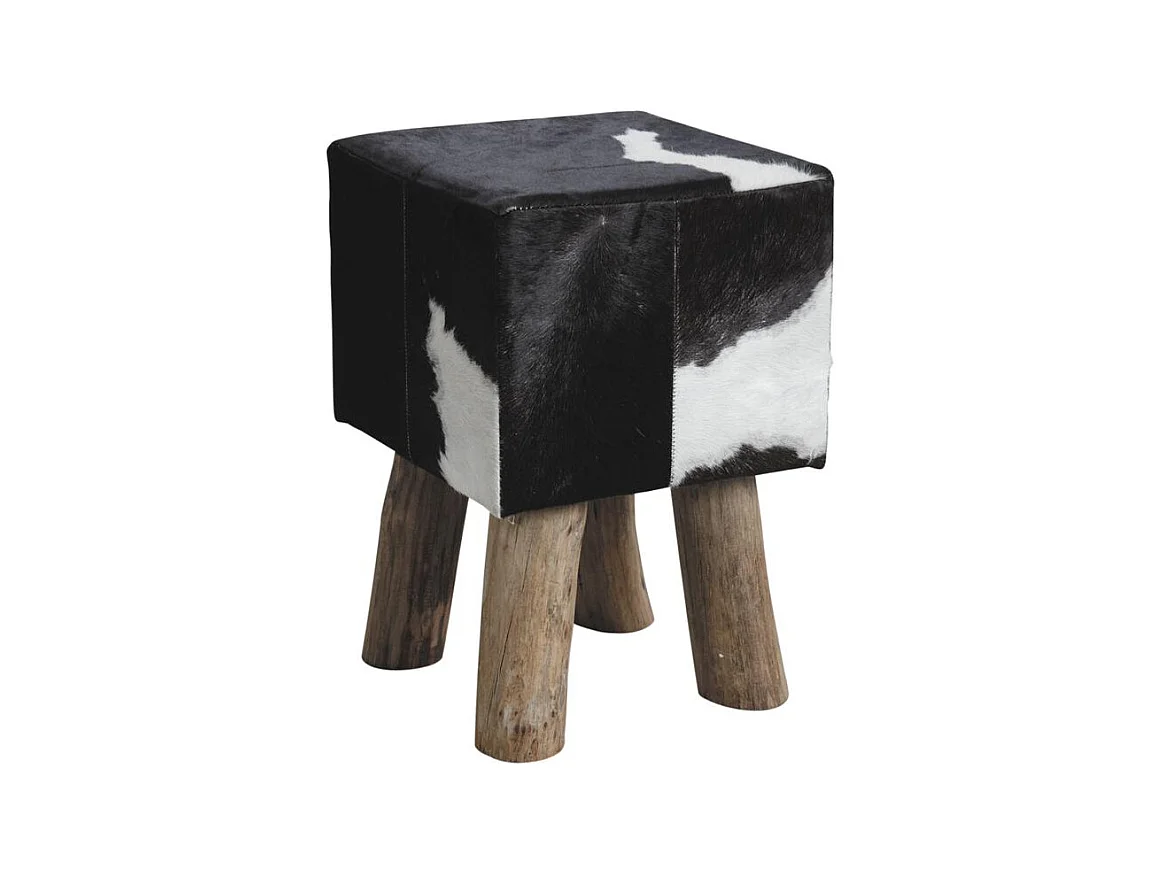 Tabouret carré en peau de vache