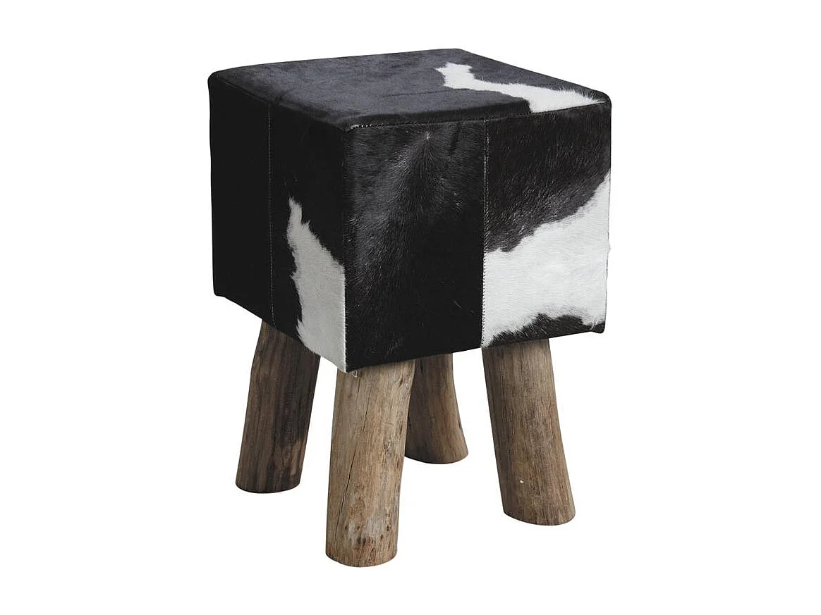 Sgabello quadrato in pelle di vacchetta