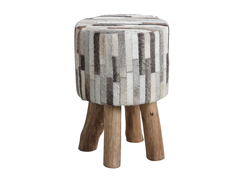 Tabouret rond en peau de vache grise