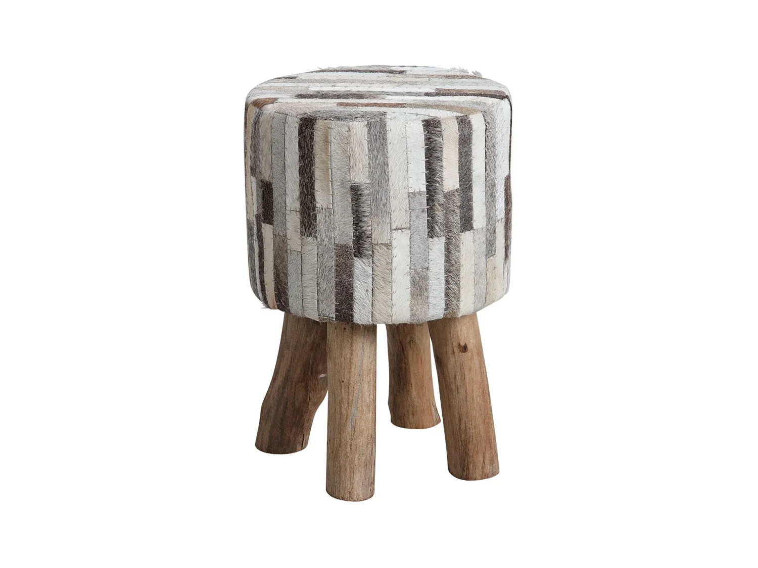 Tabouret rond en peau de vache grise