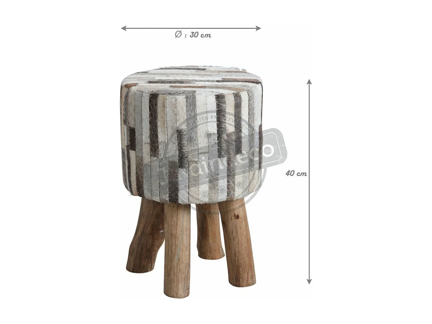 Runder Hocker aus in grau eingefärbtem Kuhleder