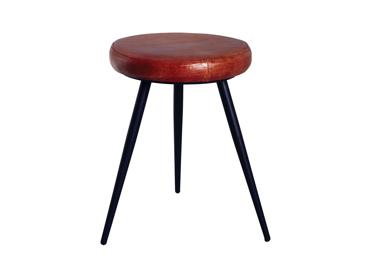 Runder Hocker aus Leder und Metall
