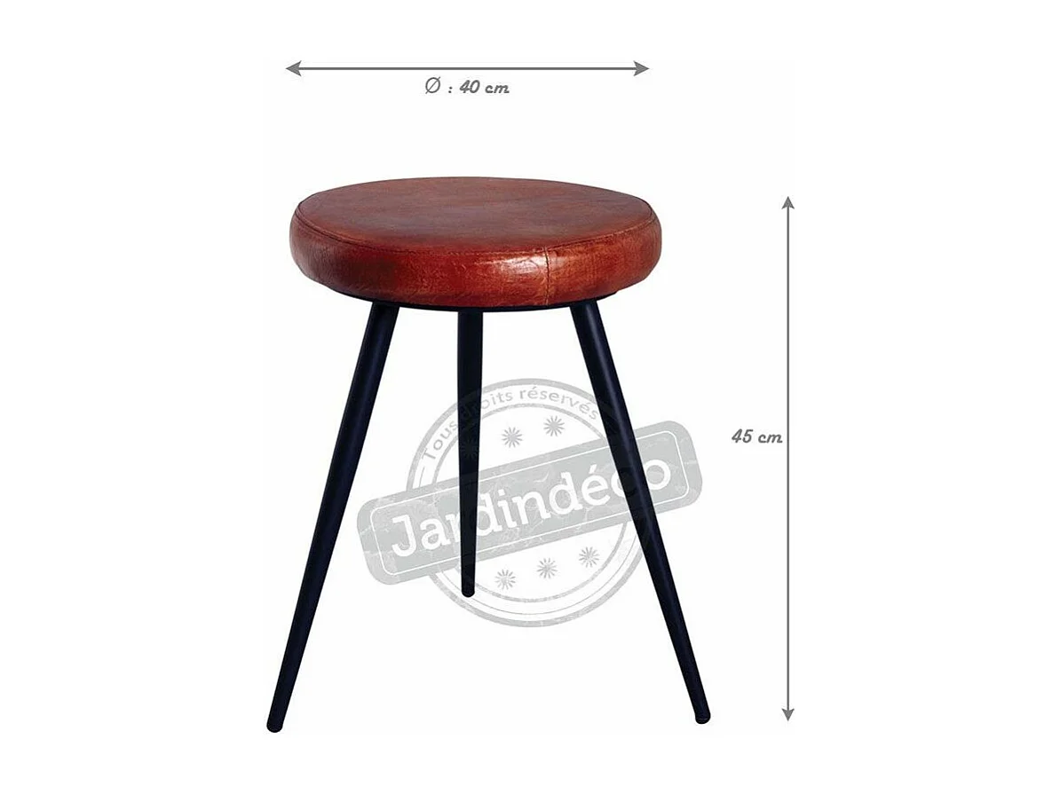 Runder Hocker aus Leder und Metall