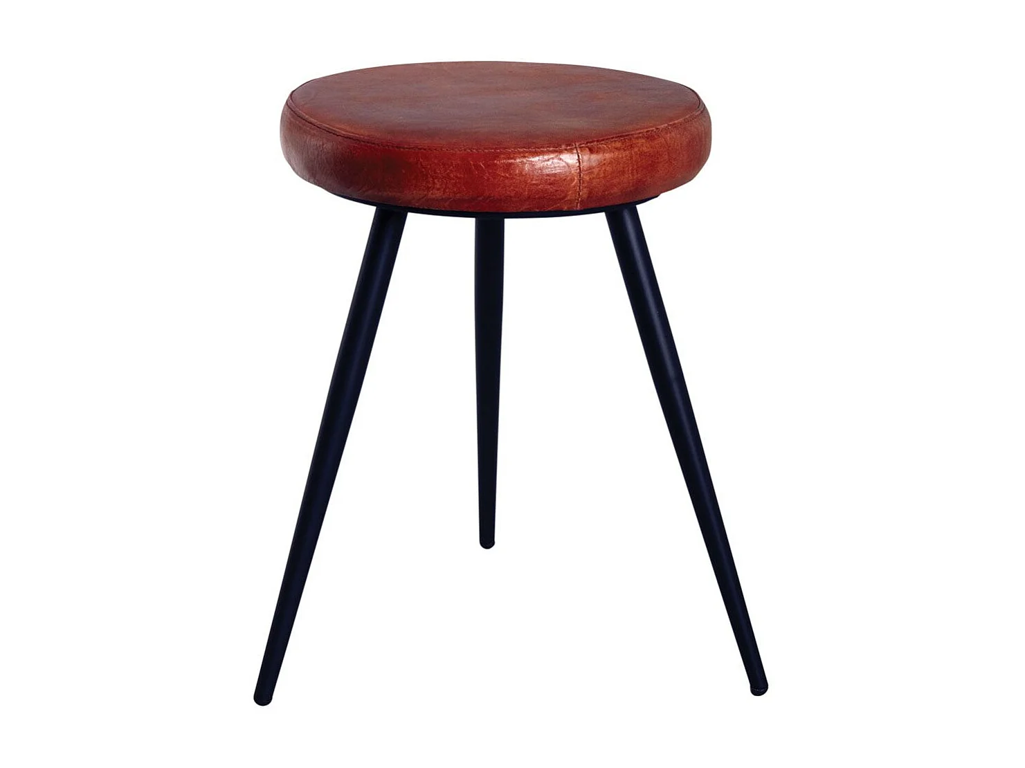 Runder Hocker aus Leder und Metall