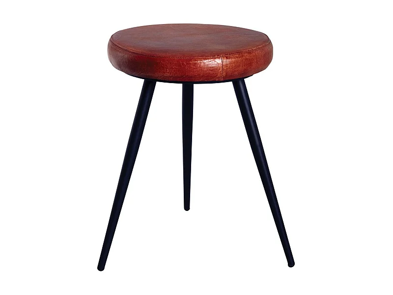 Runder Hocker aus Leder und Metall