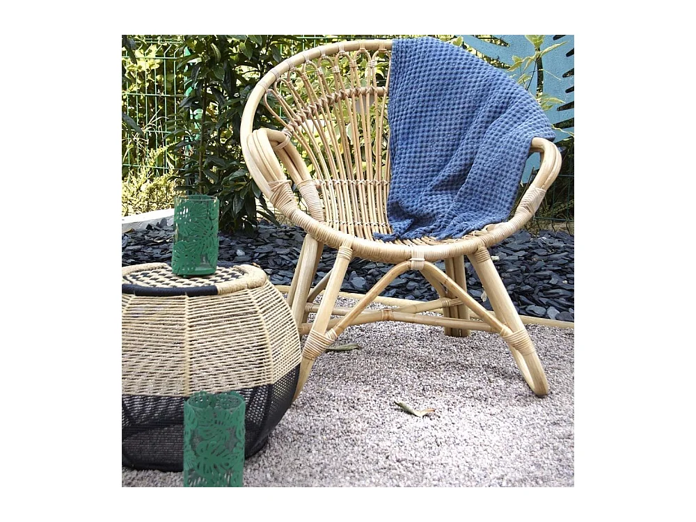 Runder Hocker aus zweifarbigem Seil