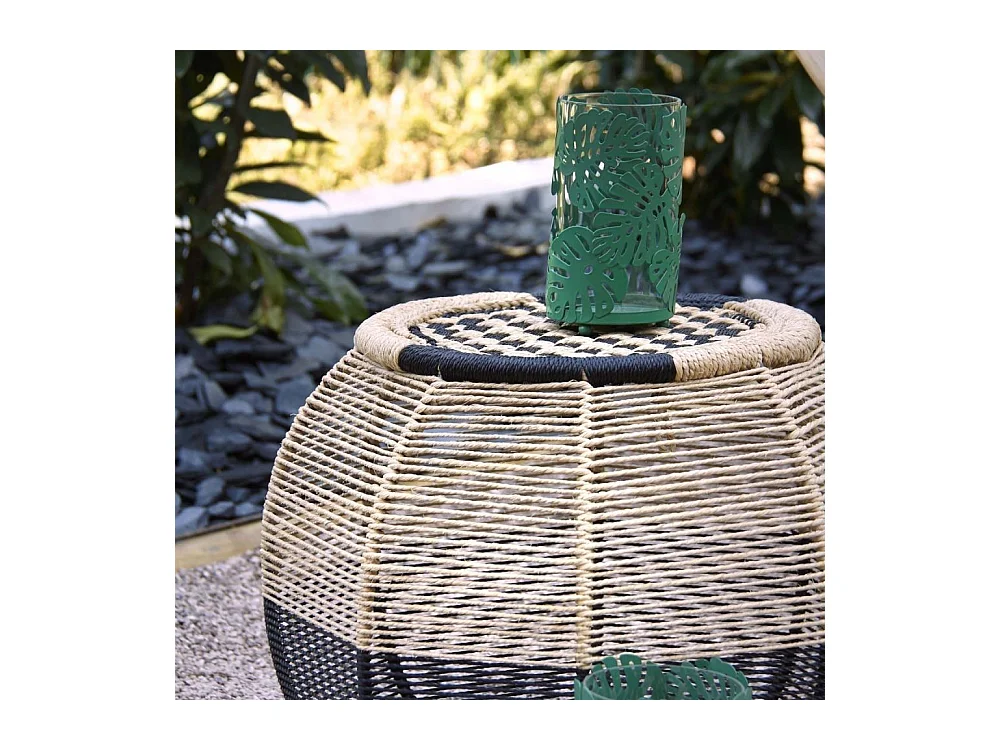 Runder Hocker aus zweifarbigem Seil