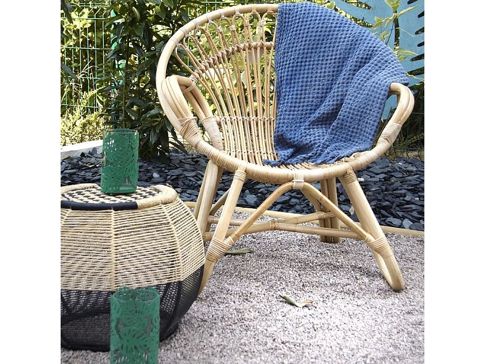 Tabouret rond en corde bicolore