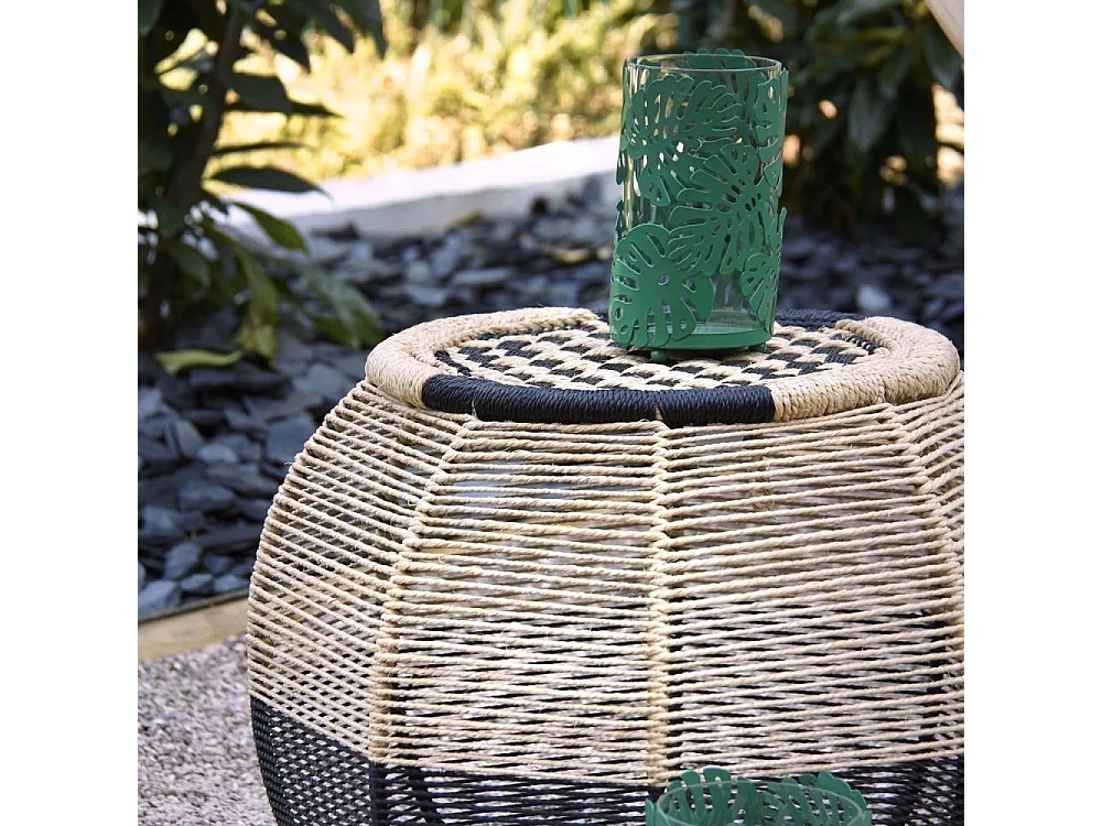 Tabouret rond en corde bicolore