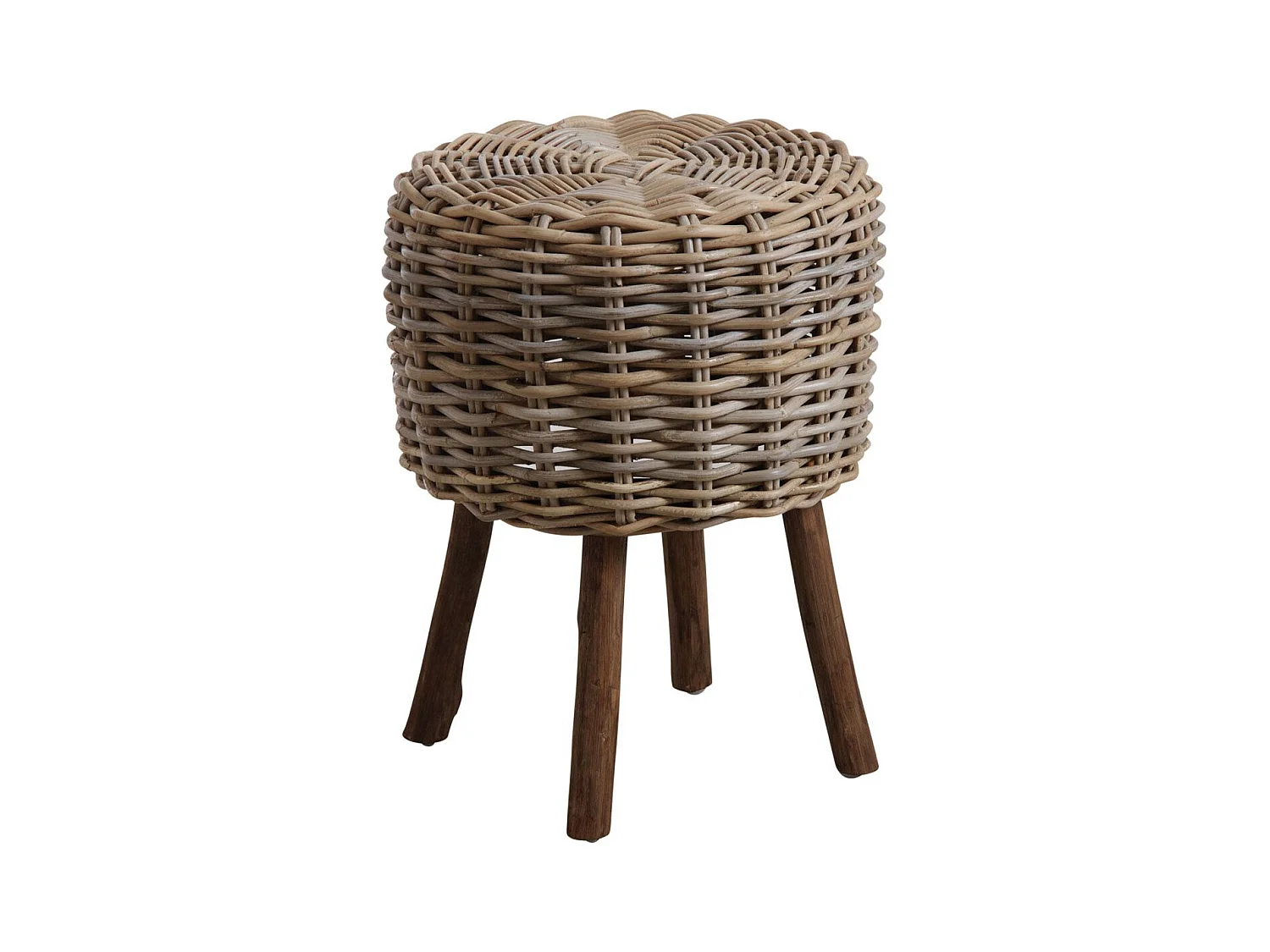 Tabouret bas en poelet gris et bois