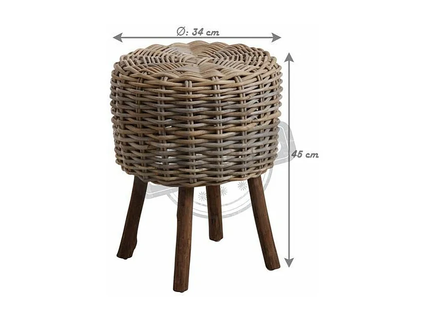 Tabouret bas en poelet gris et bois