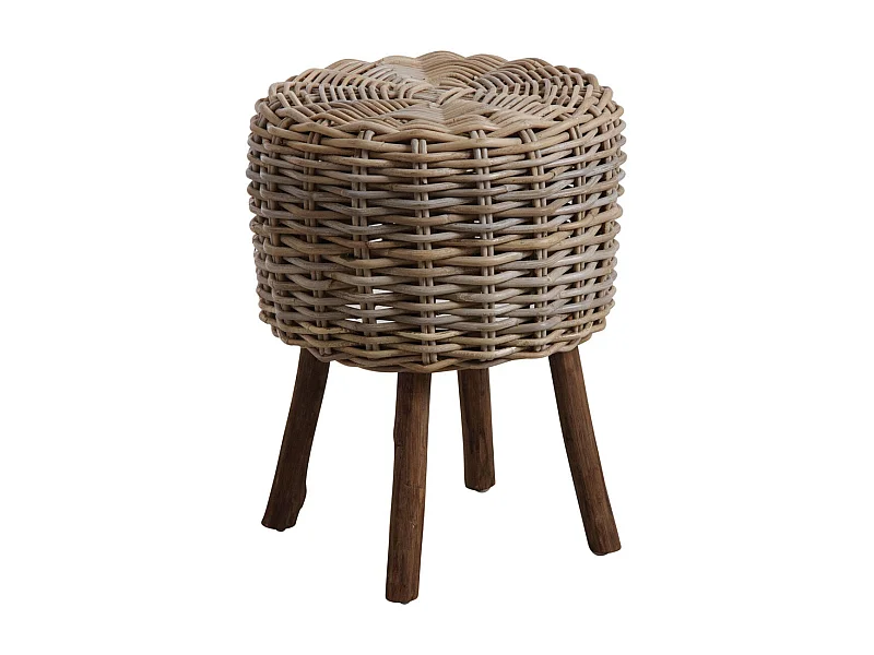 Tabouret bas en poelet gris et bois