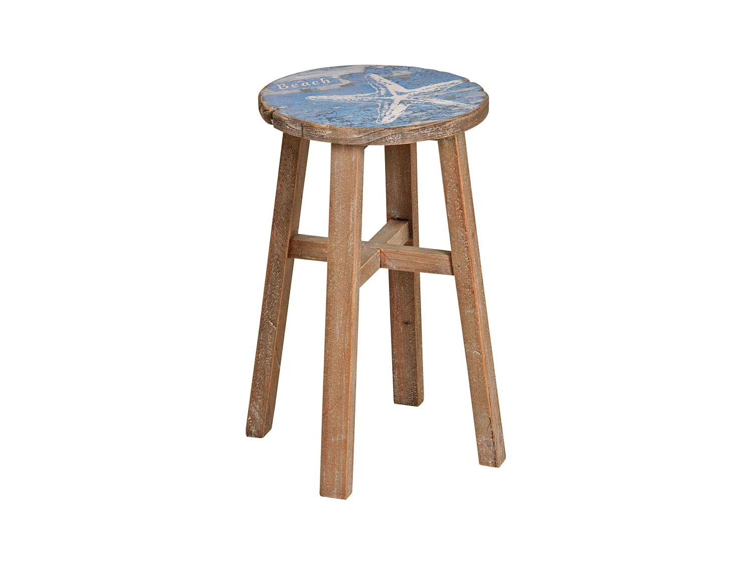 Tabouret en pin assise décor mer