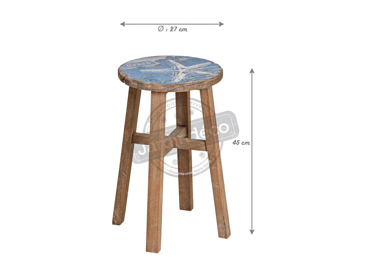 Tabouret en pin assise décor mer