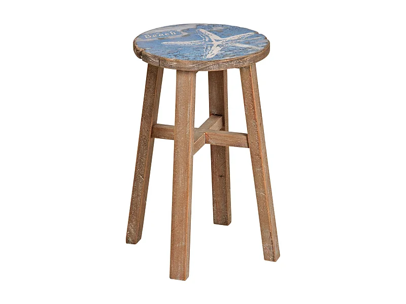 Tabouret en pin assise décor mer