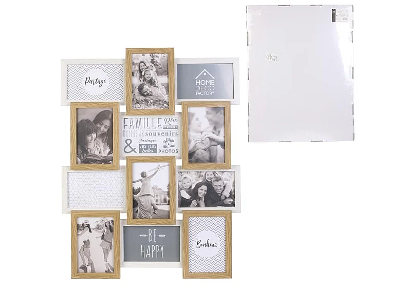 Collage di foto in bianco e legno 10 x 15 cm Famiglia 12 foto