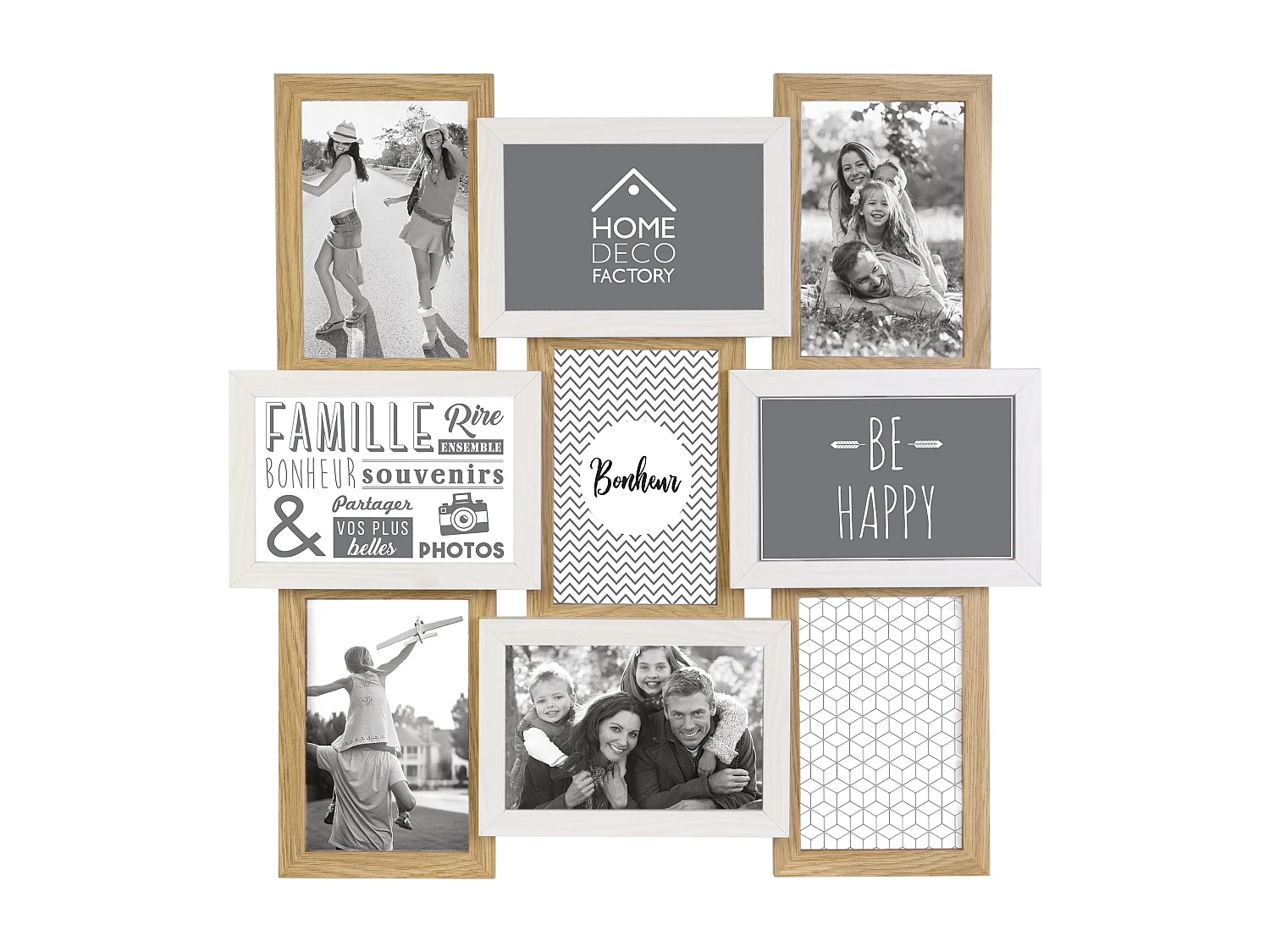 Holzfarbener und weißer Mehrfachfotorahmen 9 Foto 10 x 15 cm "Family"